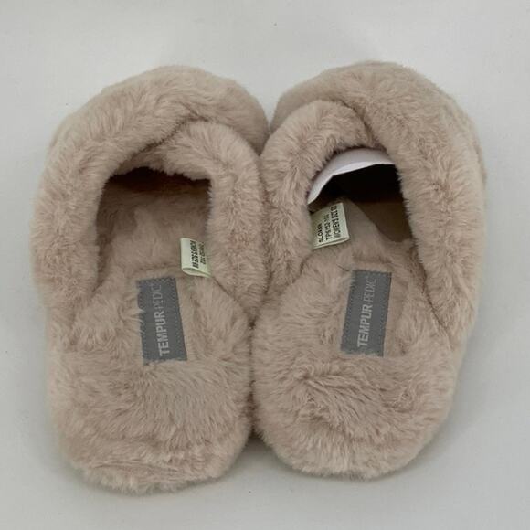 Tempur-Pedic Size 6M Natural Sloann Slide Slippers Faux Fur Cross-Strap P19-17 - Picture 7 of 12